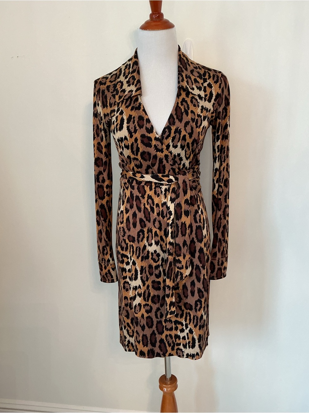 Diane Von Furstenberg Leopard-Print Jean Wrap Dress in Brown and Tan